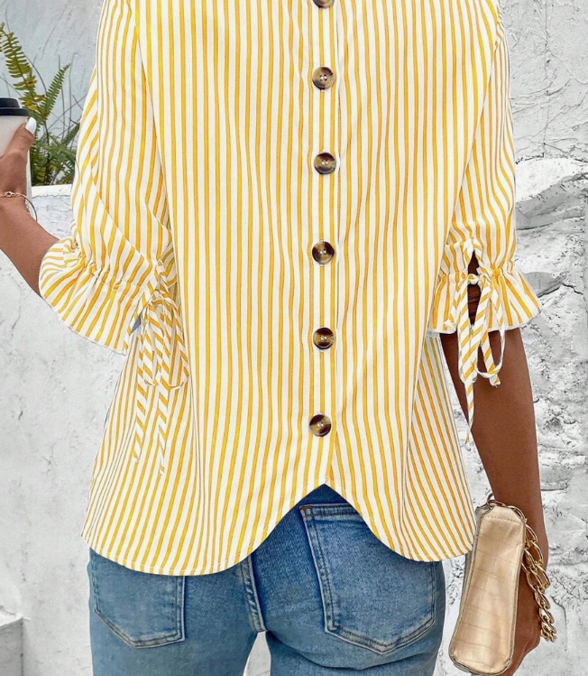 Striped Button Back Detail Casual Shirt
