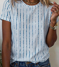 Women's Round Neck Striped Casual Versatile Daily Wear Short Sleeve T-Shirt