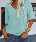 Women's Oversized V-Neck Half Sleeve Loose Fit Solid Color Casual T-Shirt