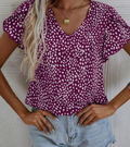 Women's Allover Printed V-neck Blouse With Puff sleeves