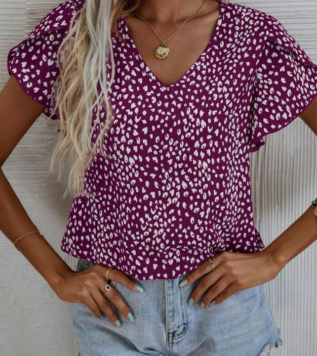 Women's Allover Printed V-neck Blouse With Puff sleeves